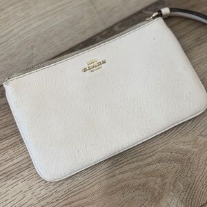 Coach White Pebbled Leather Wristlet Pouch